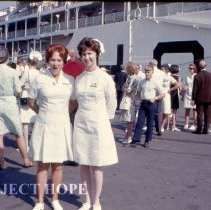 Carol and Margaret Straub, nurses, sailing on the SS HOPE to Tunisia